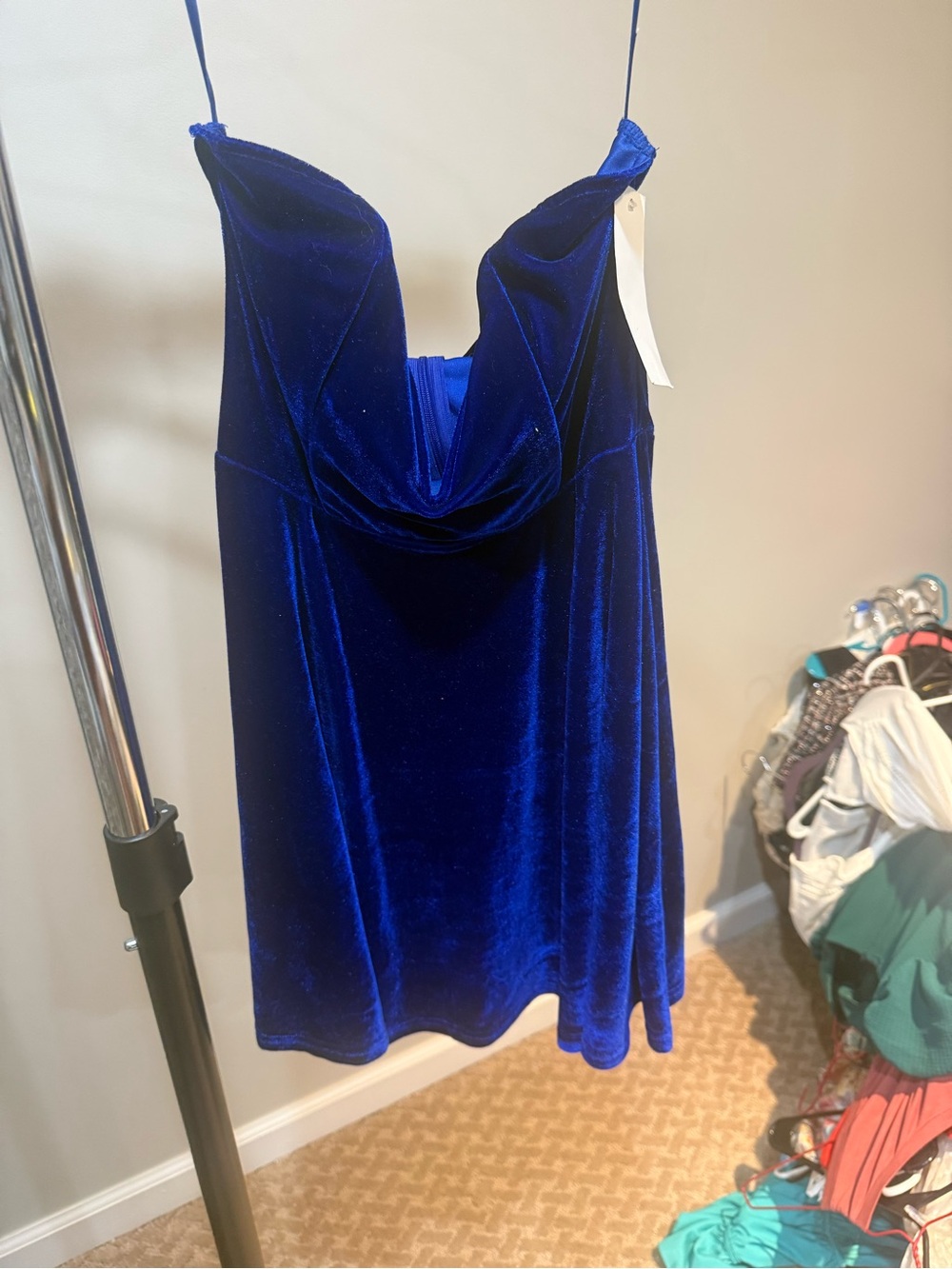 Royal Blue Velvet V-Neck Dress